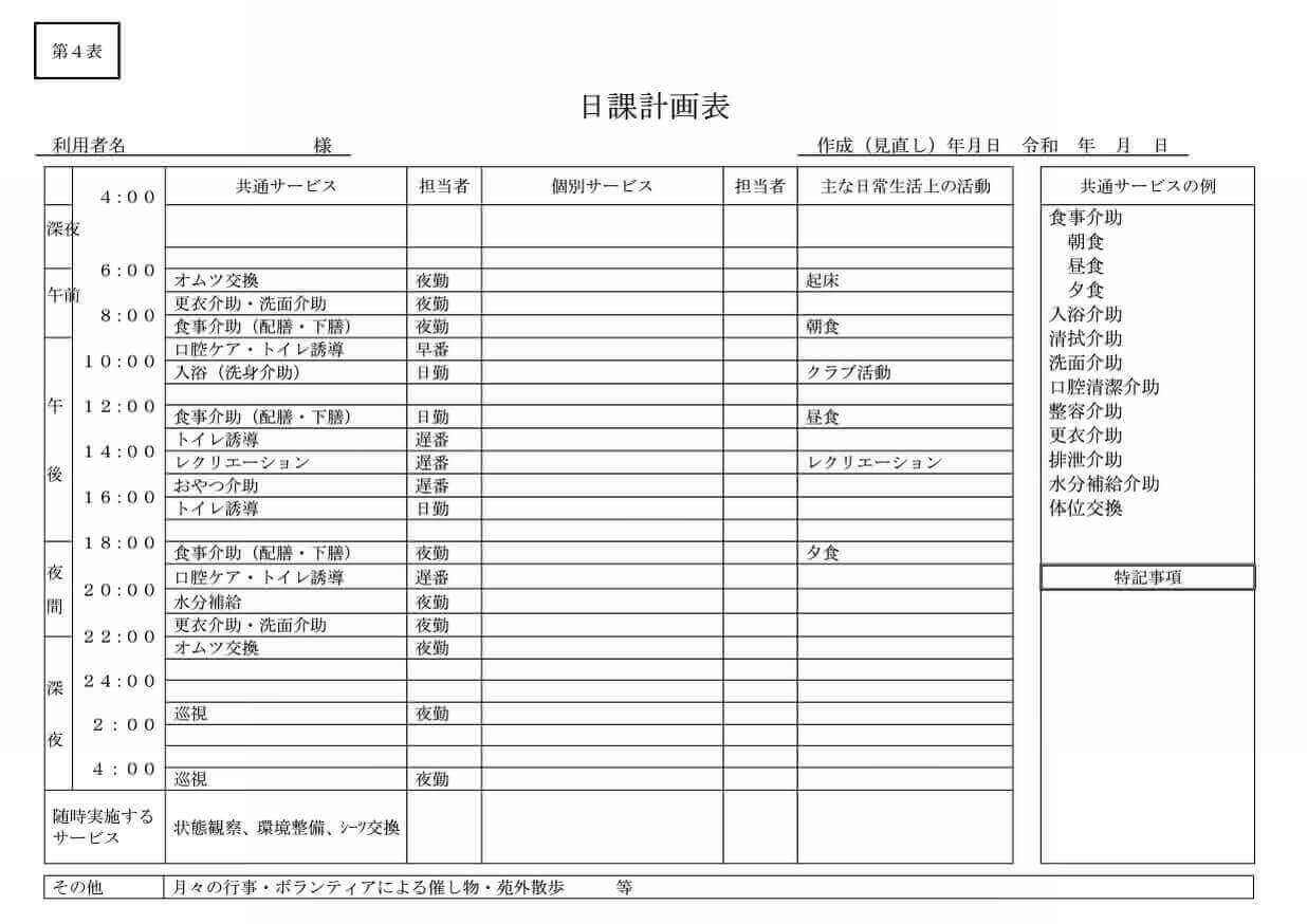 日課計画表（オムツ→トイレ）
